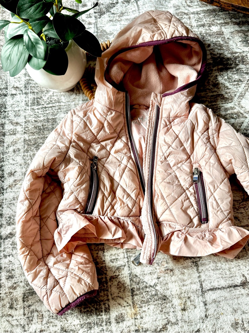 Girls' Quilted Michael Kors Hooded Jacket - Light Pink Size:3T